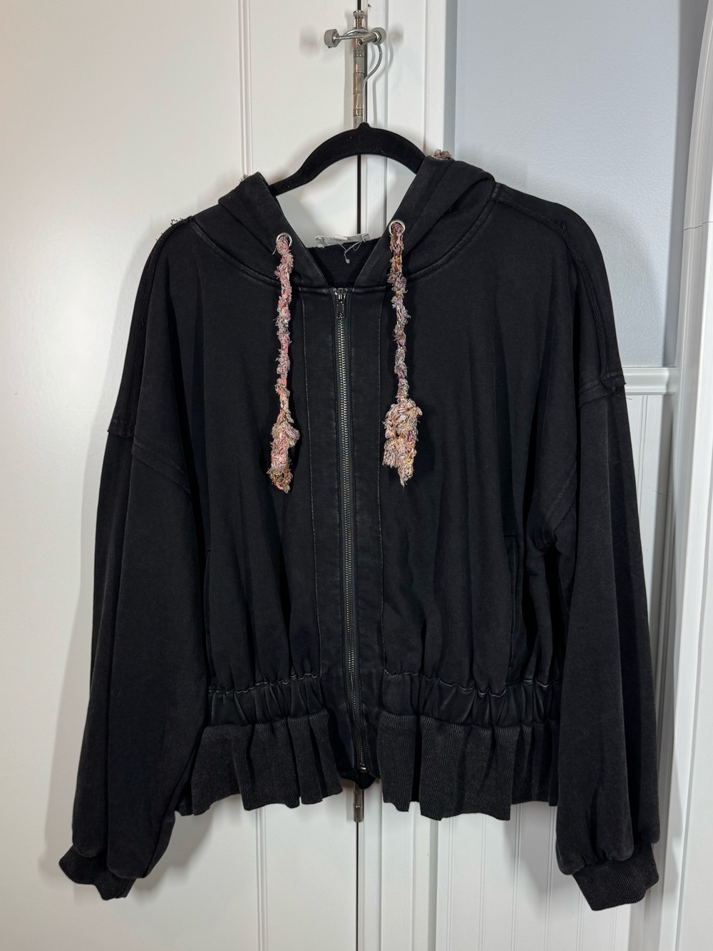 OLI & HALI Black Soft Washed Zip Oversized Hoodie Jacket J505B size medium boho